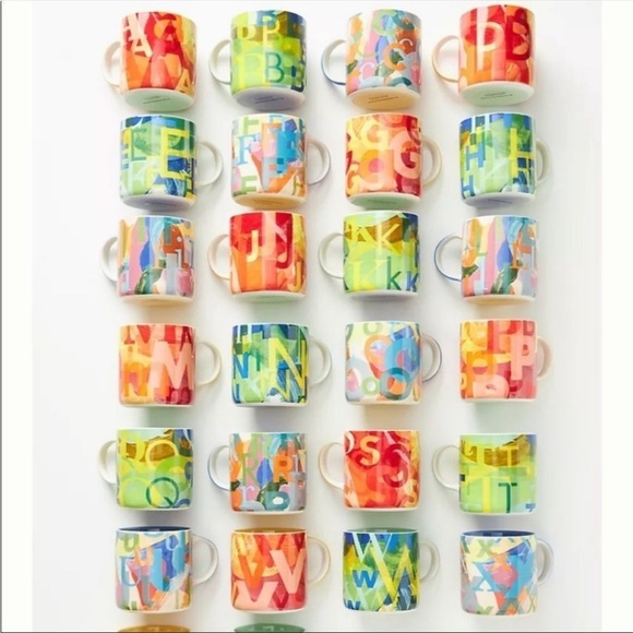 ANTHROPOLOGIE Lottie Red, Orange and Yellow Monogrammed  "J" Initialed Mug - Picture 1 of 6